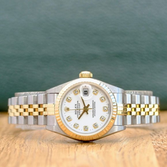 ROLEX DATEJUST WHITE ROMAN DIAL DIAMOND 18KY & STEEL JUBILEE WATCH 26 MM 69173 - Picture 5 of 14
